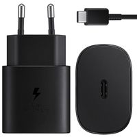 Samsung Ladebündel | Original USB-C-zu-USB-C-Kabel - 1.8 meter - 25 Watt - Schwarz + Original Fast Charging Adapter USB-C Oplader - in Fabrikverpackung - 25 Watt - Schwarz