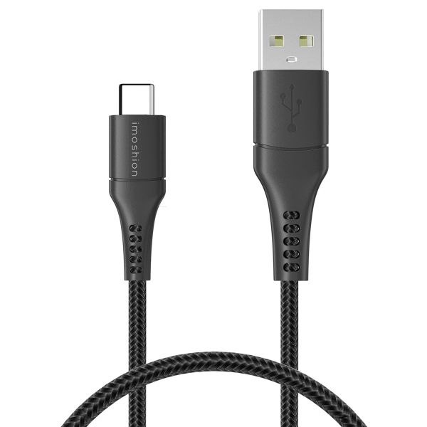 imoshion ﻿Mini-Autoladegerät Schnellladebündel - 2 Anschlüsse - USB-A-Schnellaufladung - USB-C-Stromversorgung - 60 Watt - Schwarz + Geflochtenes USB-A zu USB-C Kabel - 0,5 Meter - Schwarz
