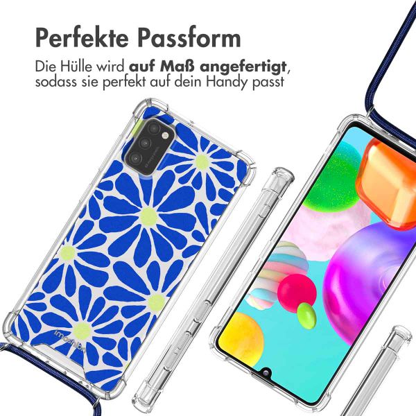 imoshion Design Hülle mit Band für das Samsung Galaxy A41 - Cobalt Blue Flowers Connect