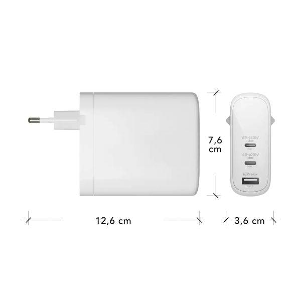 dbramante1928 re-charge | Netzteil - USB-C 140 Watt + USB-C 100 Watt + USB-A 18 Watt - Weiß