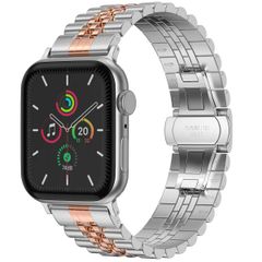 Selencia Jubilee-Edelstahlarmband für Apple Watch Series 1 t/m 9 / SE (38/40/41 mm) | Series 10 / 11 (42 mm) - Zilver & Rosé Goud / Silver & Rose Gold