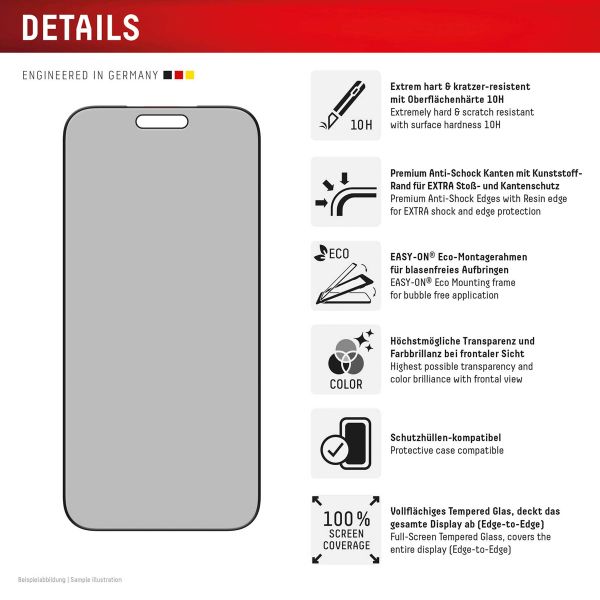 Displex Displayschutz aus gehärtetem Glas Privacy Apple iPhone 17 Pro Max