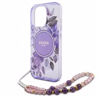 Guess MagSafe IML Flowers Case mit Beads Strap Apple iPhone 15 Pro Max - Purple