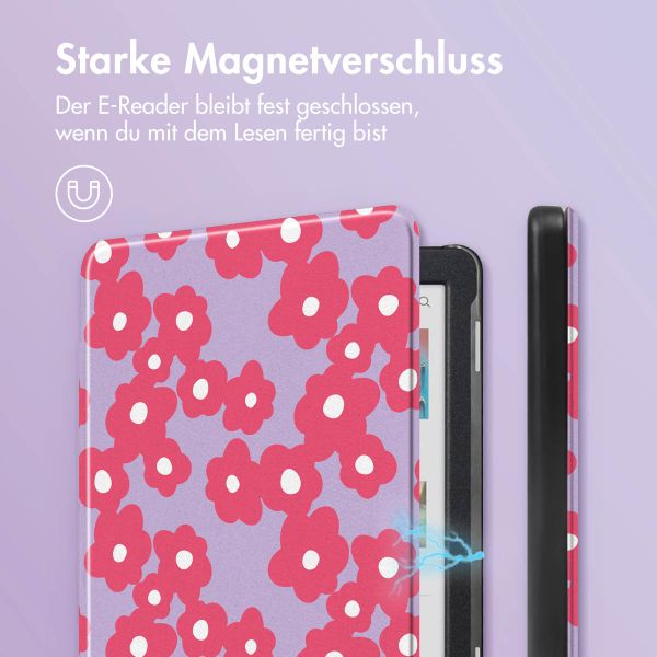 imoshion Design Slim Hard Case Klapphülle Kobo Clara Colour / BW - Dusty Rose Blossom