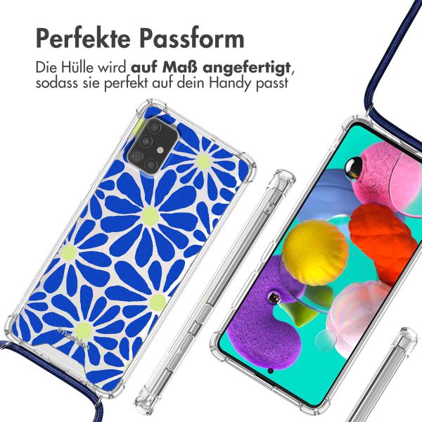 imoshion Design Hülle mit Band Samsung Galaxy A51 - Cobalt Blue Flowers Connect