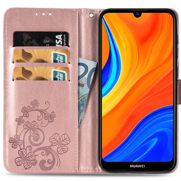Kleeblumen Klapphülle Roségold für das Huawei Y6 (2019)