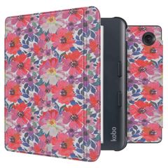 imoshion Design Slim Hard Case Sleepcover mit Stand für das Kobo Libra Colour - Flower Watercolor