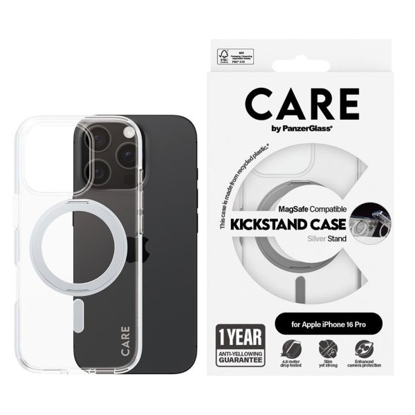 CARE by PanzerGlass Kickstand Case MagSafe für das iPhone 16 Pro - Silber