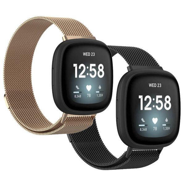 imoshion Milanese Armband Multipack für das Fitbit Versa 4 / 3 / Sense (2) - Schwarz / Rosé Gold