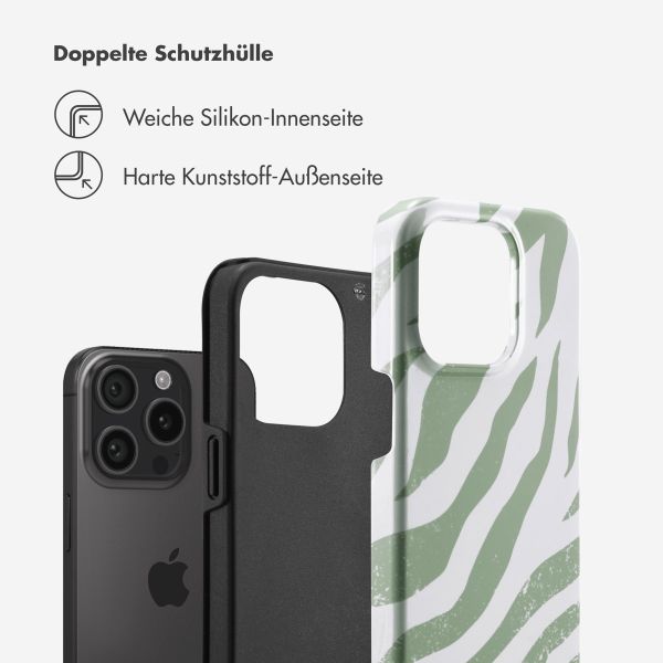 Selencia Vivid Tough Back Cover für das iPhone 15 Pro - Colorful Zebra Sage Green