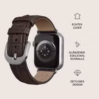 Burga Armband aus echtem Leder für Apple Watch Series 1 - 9 / SE (38/40/41 mm) | Series 10 / 11 (42 mm) - Espresso / Silver
