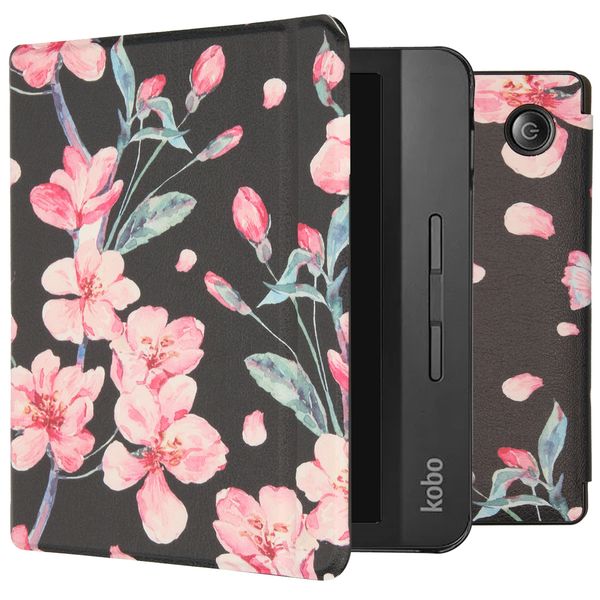 imoshion Design Slim Hard Case Sleepcover mit Stand Kobo Libra H2O - Blossom Watercolor Black