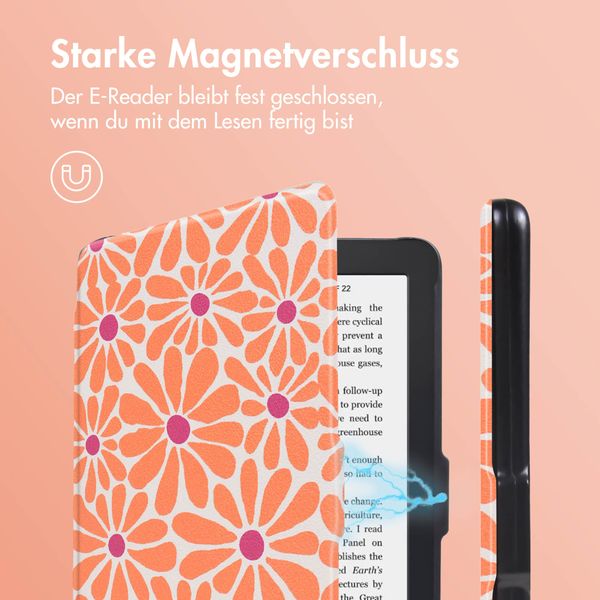 imoshion Design Slim Hard Case Klapphülle Kobo Clara 2E / Tolino Shine 4 - Orange Flowers Connect