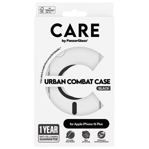 CARE by PanzerGlass Urban Combat Case MagSafe für das iPhone 16 Plus - Transparent / Schwarz