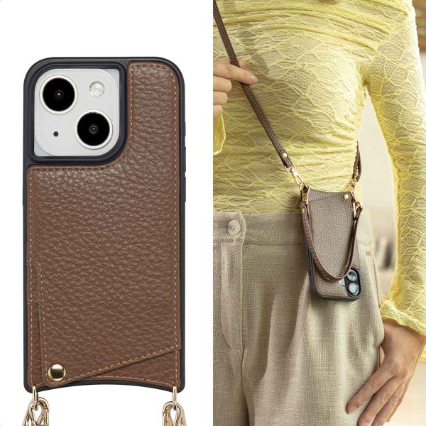 Selencia Nova HandyHülle mit Kordel und Kartenhalter Apple iPhone 15 - Mocha Brown