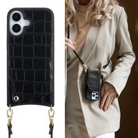 Selencia Nova Croco HandyHülle mit Kordel und Kartenhalter Apple iPhone 17 - Schwarz