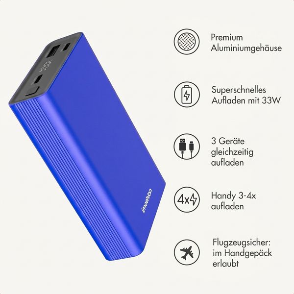 imoshion Ultra Series Aluminium Powerbank 20.000 mAh - Schnellladen bis 33W - Cobalt Blue