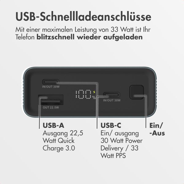 imoshion Ultra Series Aluminium | Powerbank 20.000 mAh - Schnellladen bis 33W - Petrol Green