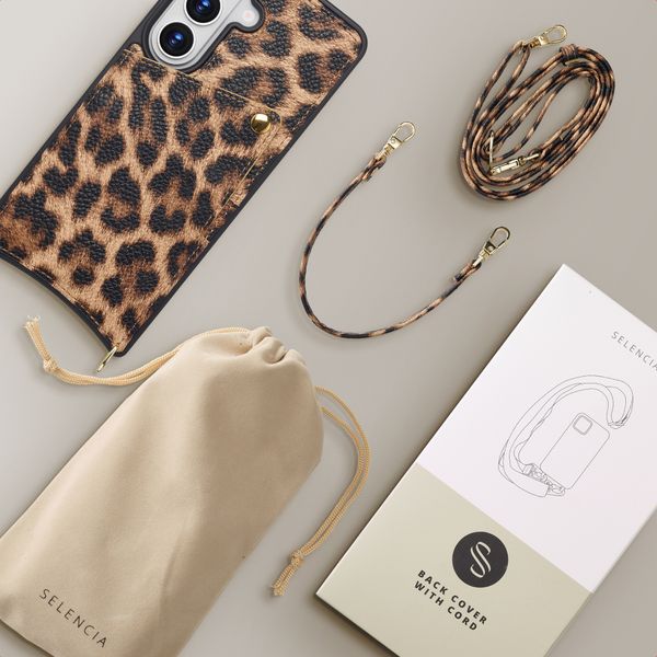 Selencia Nova HandyHülle mit Kordel und Kartenhalter Samsung Galaxy S26 - Leopard