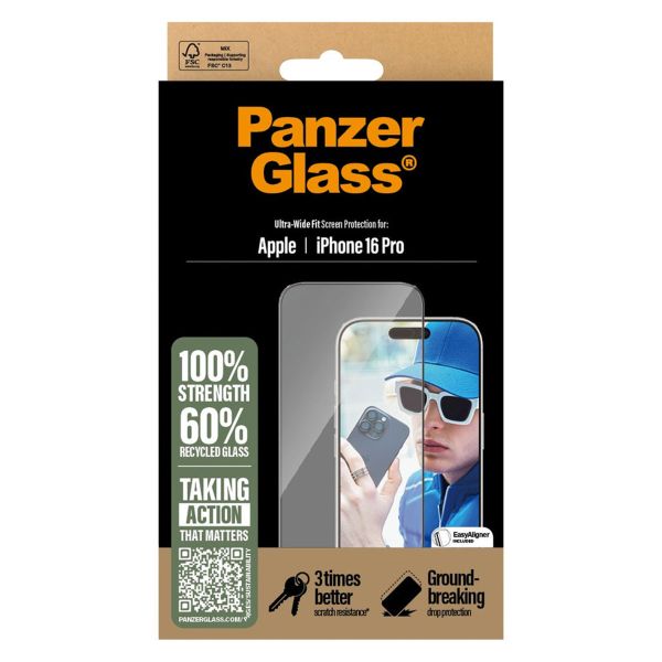 PanzerGlass Ultra-Wide Fit Antibakterieller Displayschutz für das iPhone 16 Pro