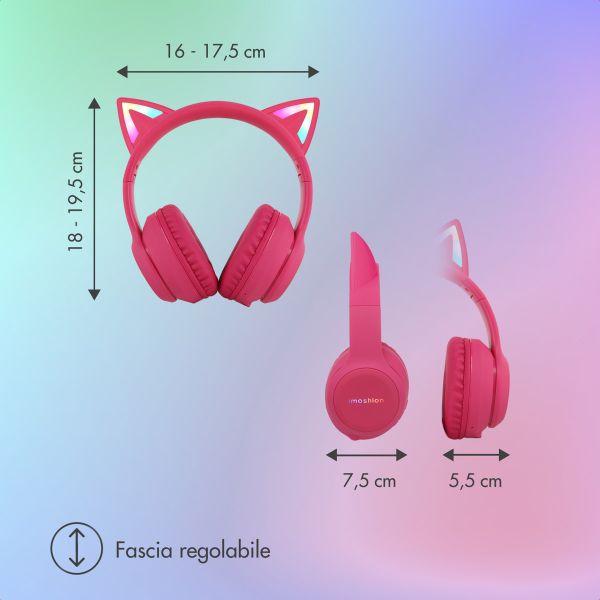 imoshion Kabellose Kinderkopfhörer LED Light Cat Ear - Dezibelbegrenzer - Mit AUX-Kabel - Hot Pink