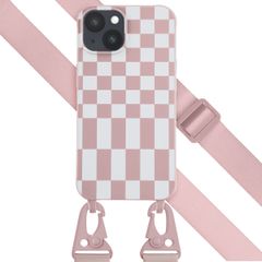 Selencia SilikonHülle design mit abnehmbarem Band Apple iPhone 14 - Irregular Check Sand Pink
