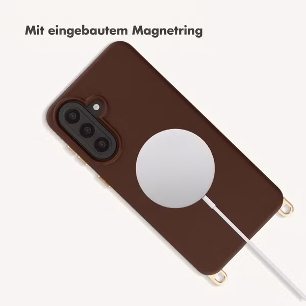 Selencia Rivièra Backcover mit MagSafe mit abnehmbaren Haken Samsung Galaxy A57 (5G) - Choco Brown