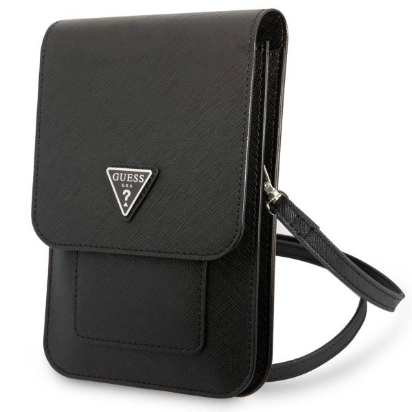 Guess Saffiano Triangle Handytasche - Geeignet für Smartphones bis 7 Zoll - Schwarz