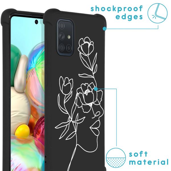 imoshion Design Hülle mit Band für das Samsung Galaxy A71 - Woman Flower Black