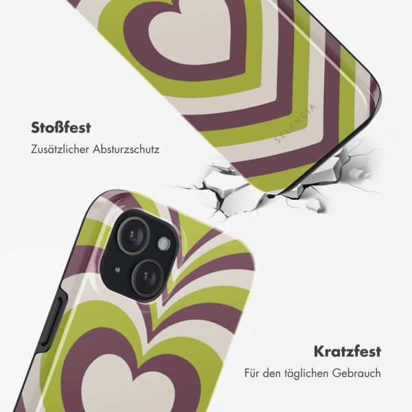 Selencia Vivid Tough Back Cover MagSafe für das iPhone 15 - Double Hearts Plum Fern