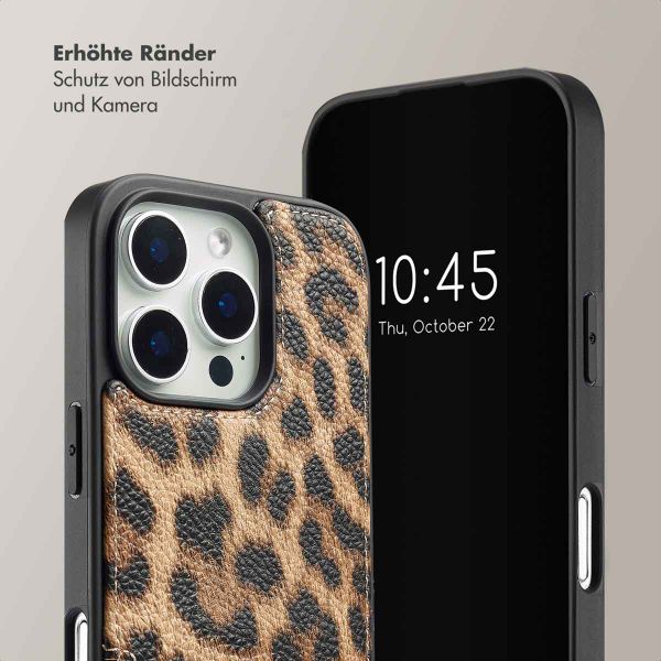 Selencia Nova Back Cover mit Kordel und Kartenhalter für das iPhone 16 Pro Max - Leopard