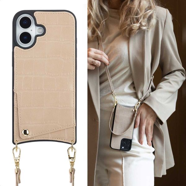 Selencia Nova Croco HandyHülle mit Kordel und Kartenhalter Apple iPhone 17 - Beige