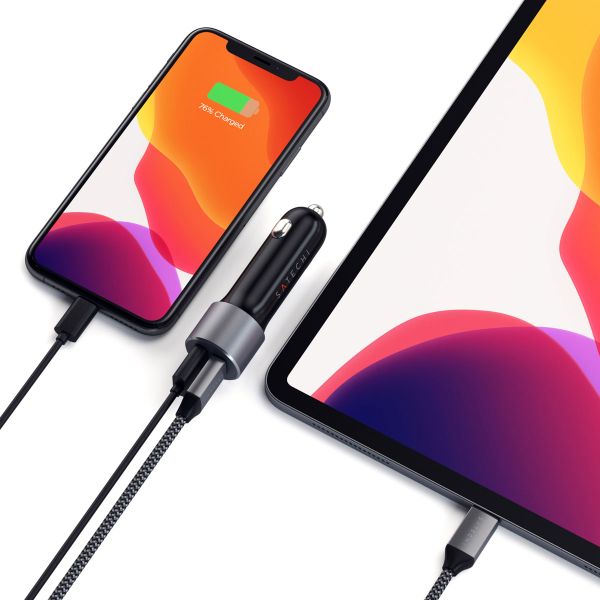 Satechi Duales Autoladegerät 72 Watt | USB-A + USB-C – Space Grau