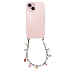 Selencia Rivièra MagSafe Backcover mit abnehmbaren Haken für das Apple iPhone 15 - Sorbet Pink + Chain Charm - Silver