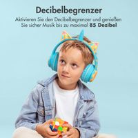 imoshion Kids Unicorn LED Light Bluetooth Kopfhörer - Kinderkopfhörer mit Dezibelbegrenzer - Drahtloser Kopfhörer + AUX-Kabel - Soft Blue / Yellow