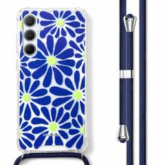 imoshion Design Hülle mit Band Samsung Galaxy A55 - Cobalt Blue Flowers Connect