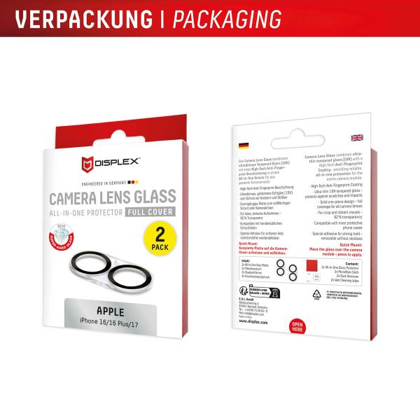 Displex CamGlass All-In-One Kameraprotektor Apple iPhone 16 / 16 Plus / 17