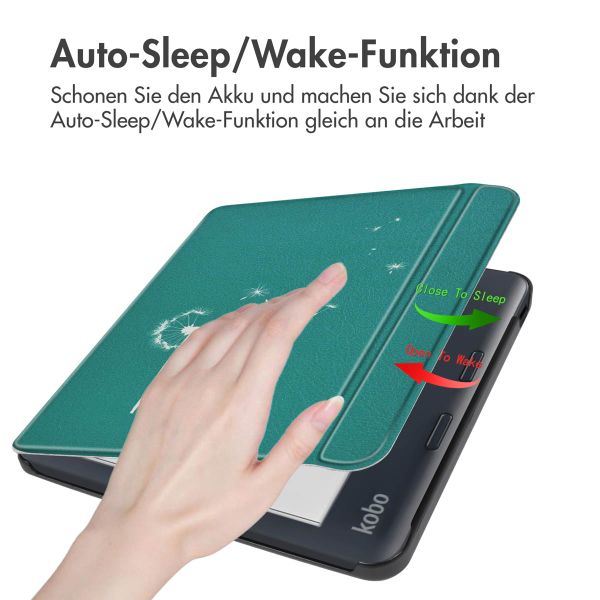 imoshion Design Slim Hard Case Sleepcover mit Stand für das Kobo Libra Colour / Tolino Vision Color - Green Dandelion