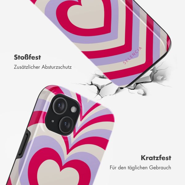 Selencia Vivid Tough Back Cover MagSafe für das iPhone 15 - Double Hearts Rubine Red Lilac