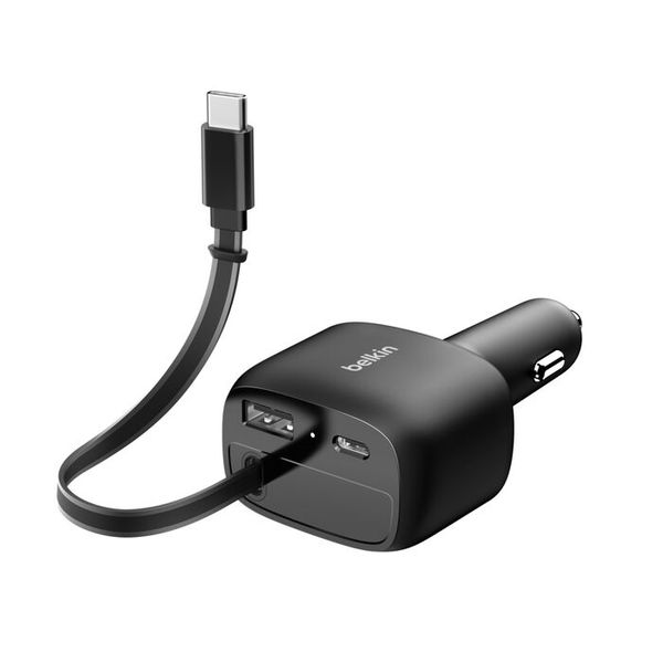 Belkin BoostCharge Autoladegerät mit ausziehbarem Kabel USB-C/USB-A 75 W - Schwarz