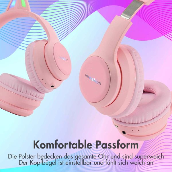 imoshion Kids LED Light Cat Ear Bluetooth-Kopfhörer - Kinderkopfhörer - Kabelloser Kopfhörer + AUX-Kabel - Rosa