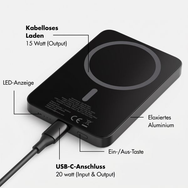 Selencia Vivid Powerbank 5.000 mAh - MagSafe und Qi - Black / Bonbon Stripe Raspberry