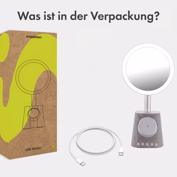 imoshion Make-up-Spiegel mit Bluetooth-Lautsprecher und kabellosem Ladegerät - Silber