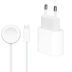 Apple USB-C-Netzteil 20 W + magnetisches Schnellladekabel USB-C f&uuml;r die Apple Watch - 1 Meter - Wei&szlig;