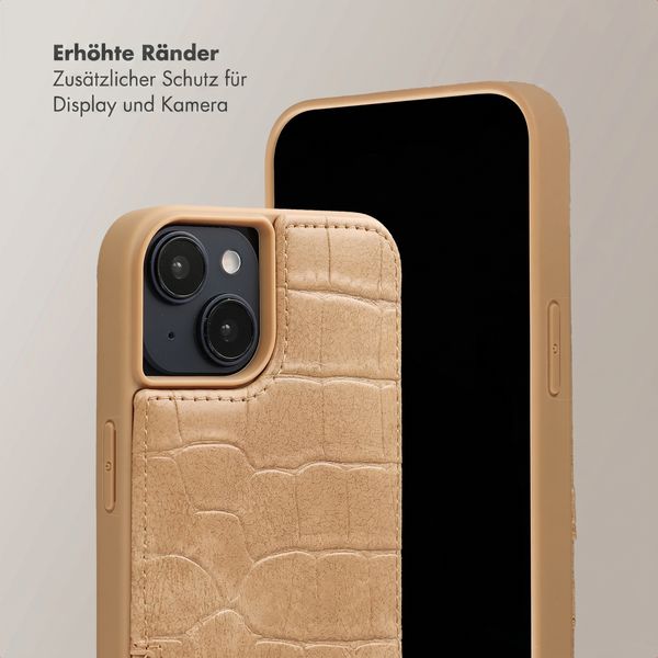 Selencia Nova Croco HandyHülle mit Kordel und Kartenhalter Apple iPhone 14 / 13 - Toasted Almond