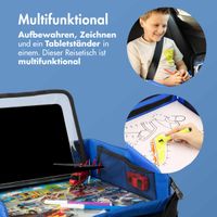 imoshion Reisetisch - Tablethalter Auto - 7 Aufbewahrungsfächer - Inklusive 2 Malvorlagen - Blau