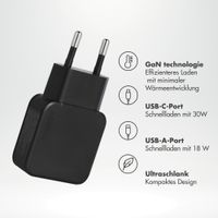 Accezz Ultra Slim GaN Ladegerät - USB-C + USB-A - 30 W - Schwarz