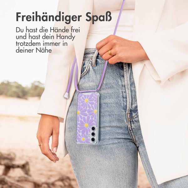 imoshion Design Hülle mit Band Samsung Galaxy S24 FE - Tropical Violet Flowers Connect