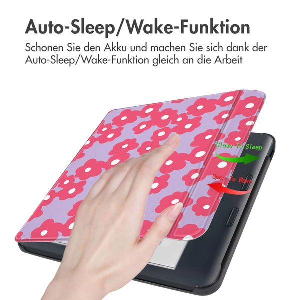 imoshion Design Slim Hard Case Sleepcover mit Stand Kobo Libra Colour - Dusty Rose Blossom