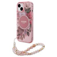 Guess MagSafe IML Flowers Case mit Beads Strap für das iPhone 15 - Pink